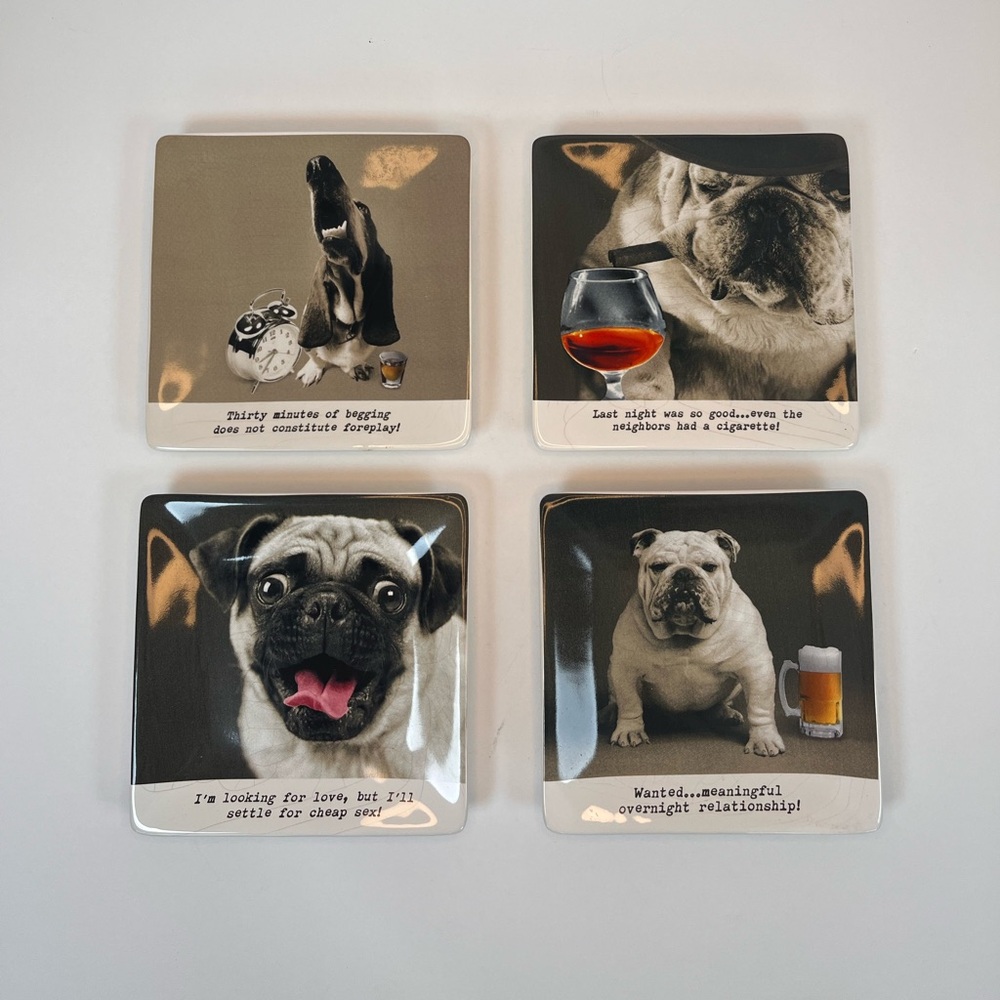 Vintage Mud Pie Ceramic Plates Dog Design With Funny Quirky Saying Dog Lover.